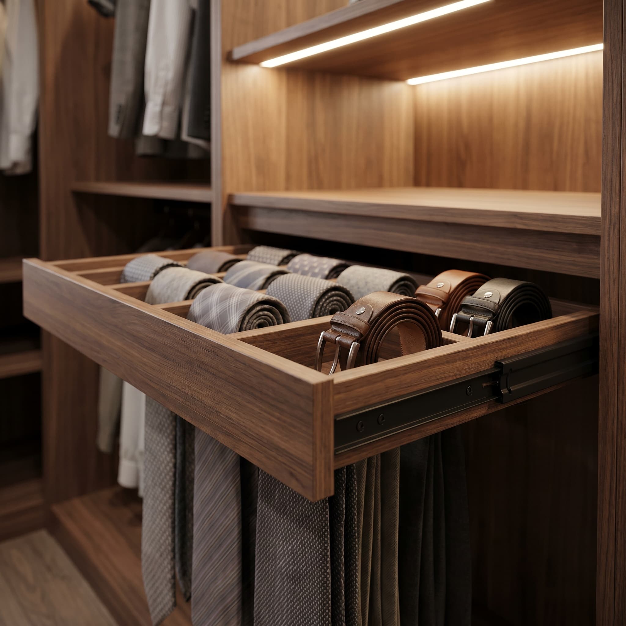Pull-out tie & belt valet