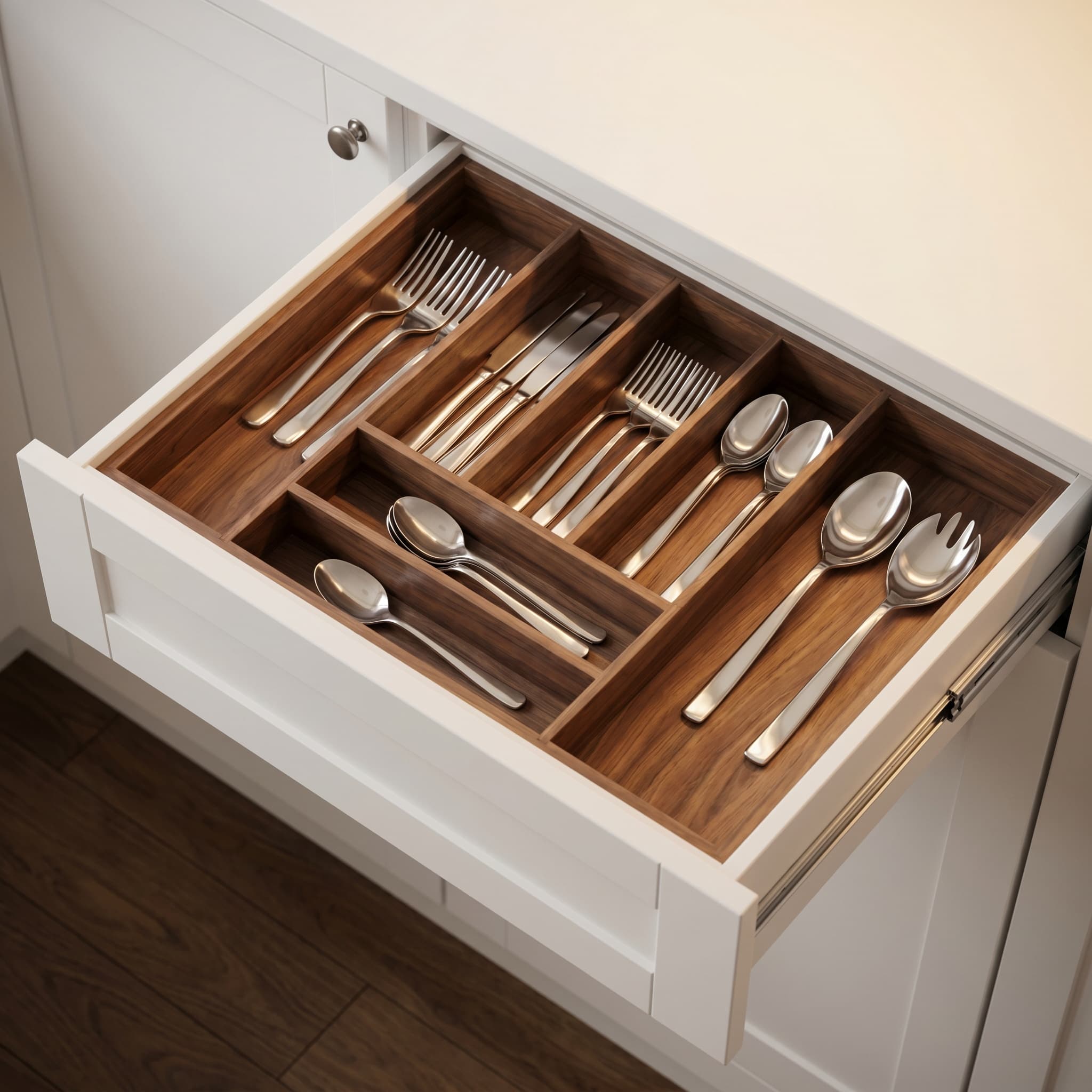 Walnut cutlery organizer