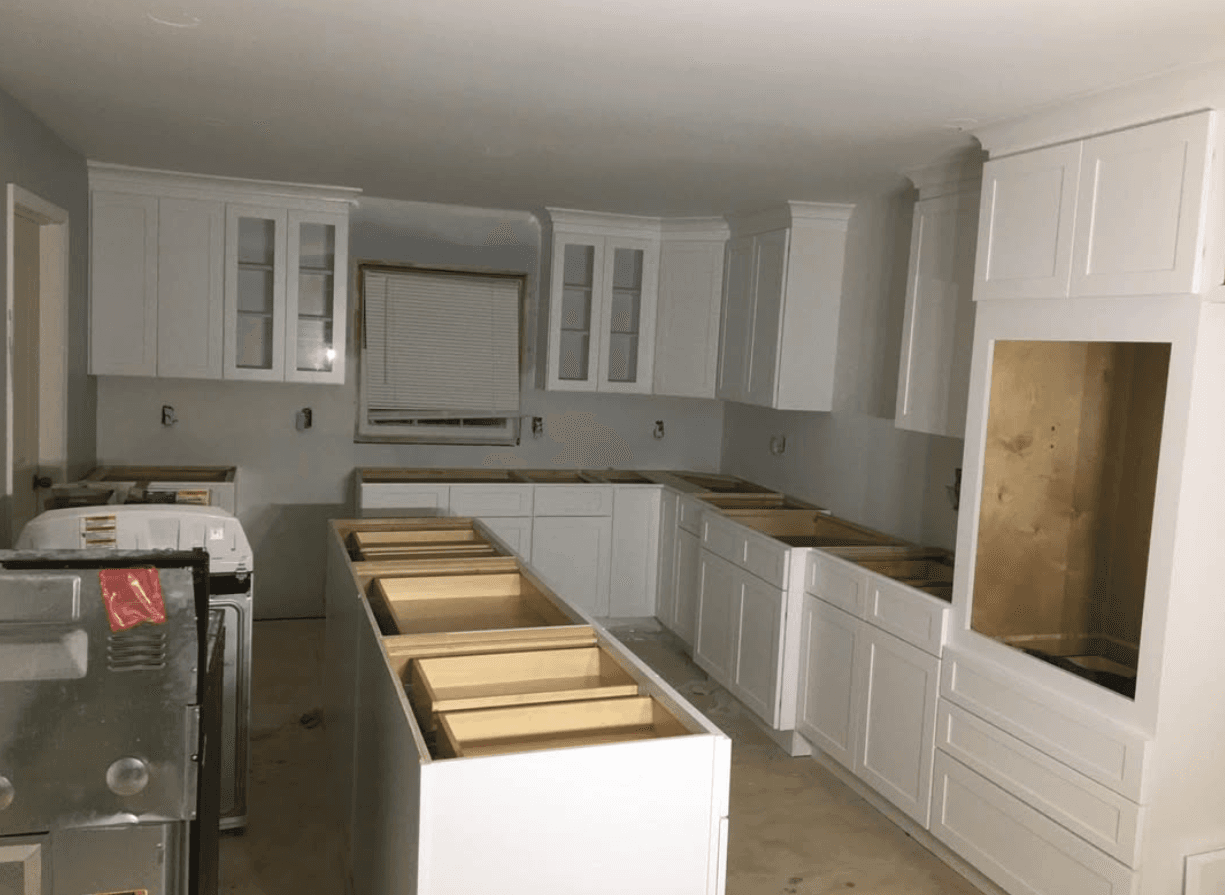 Mableton, GA · Mid-install — cabinets set, countertops to come.