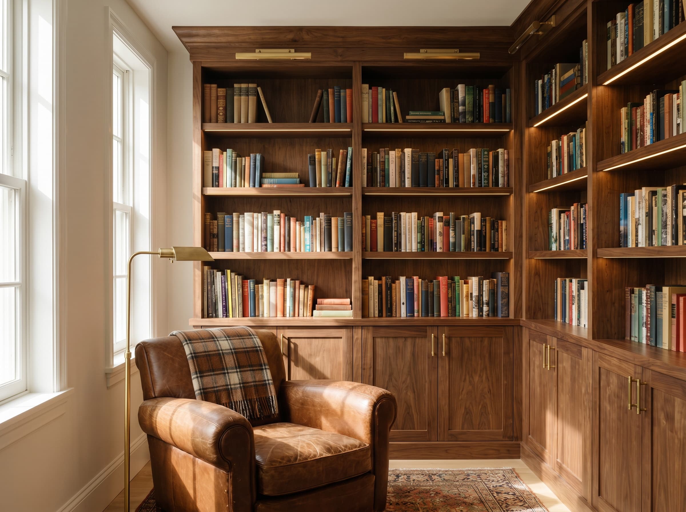 Library built-ins with integrated lighting