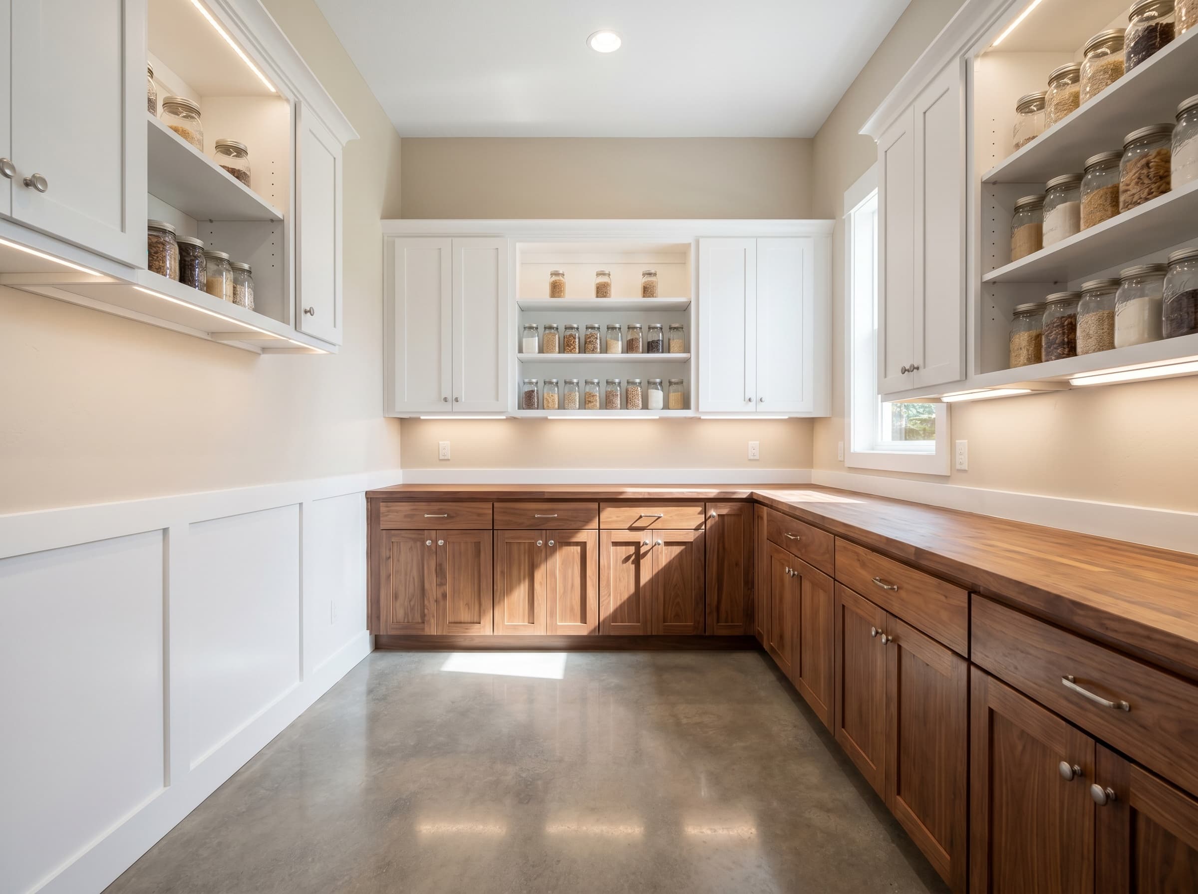 Suwanee, GA · Two-tone walk-in with white uppers and walnut shaker lowers.