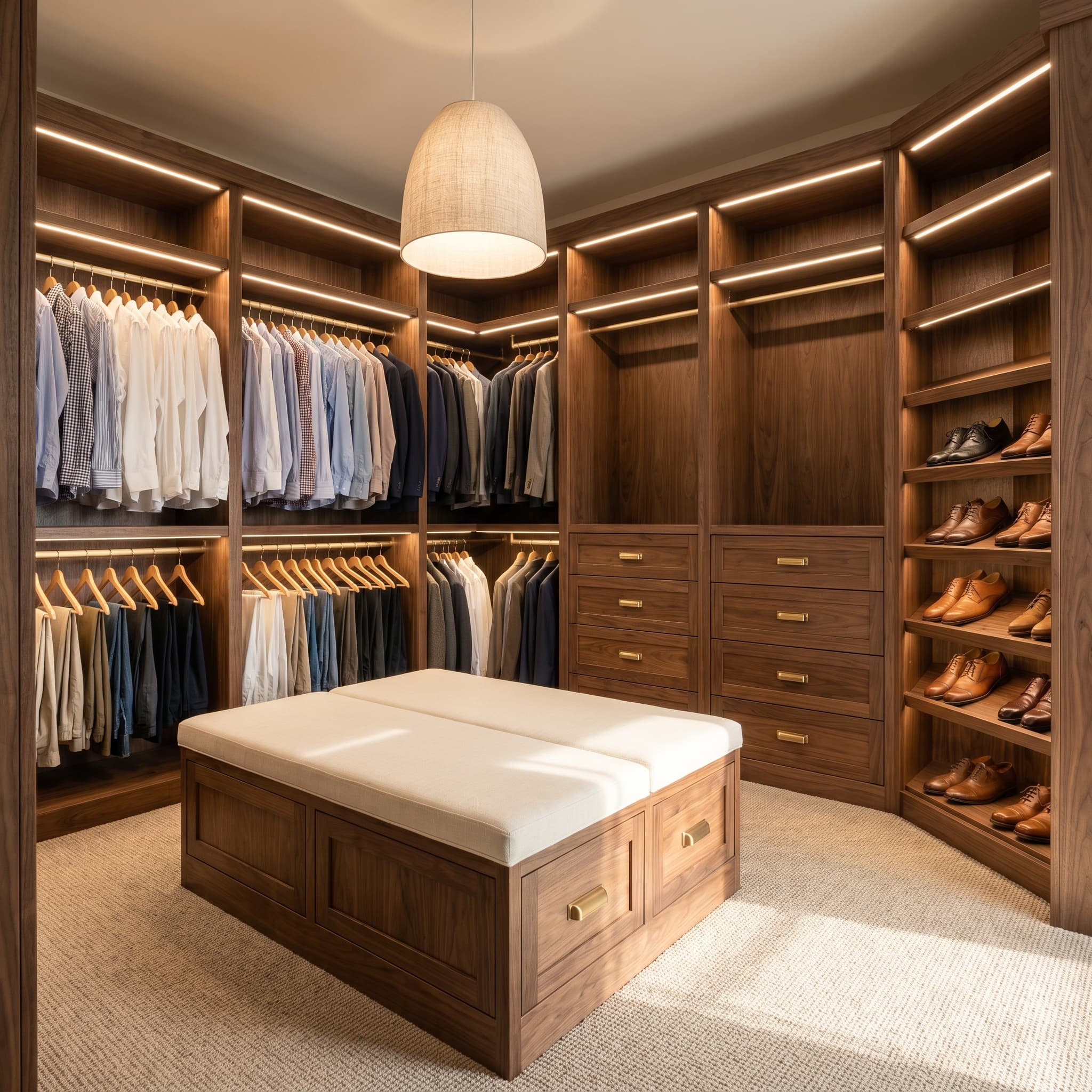 Walk-in closet · Walnut luxe for Diane Pasae