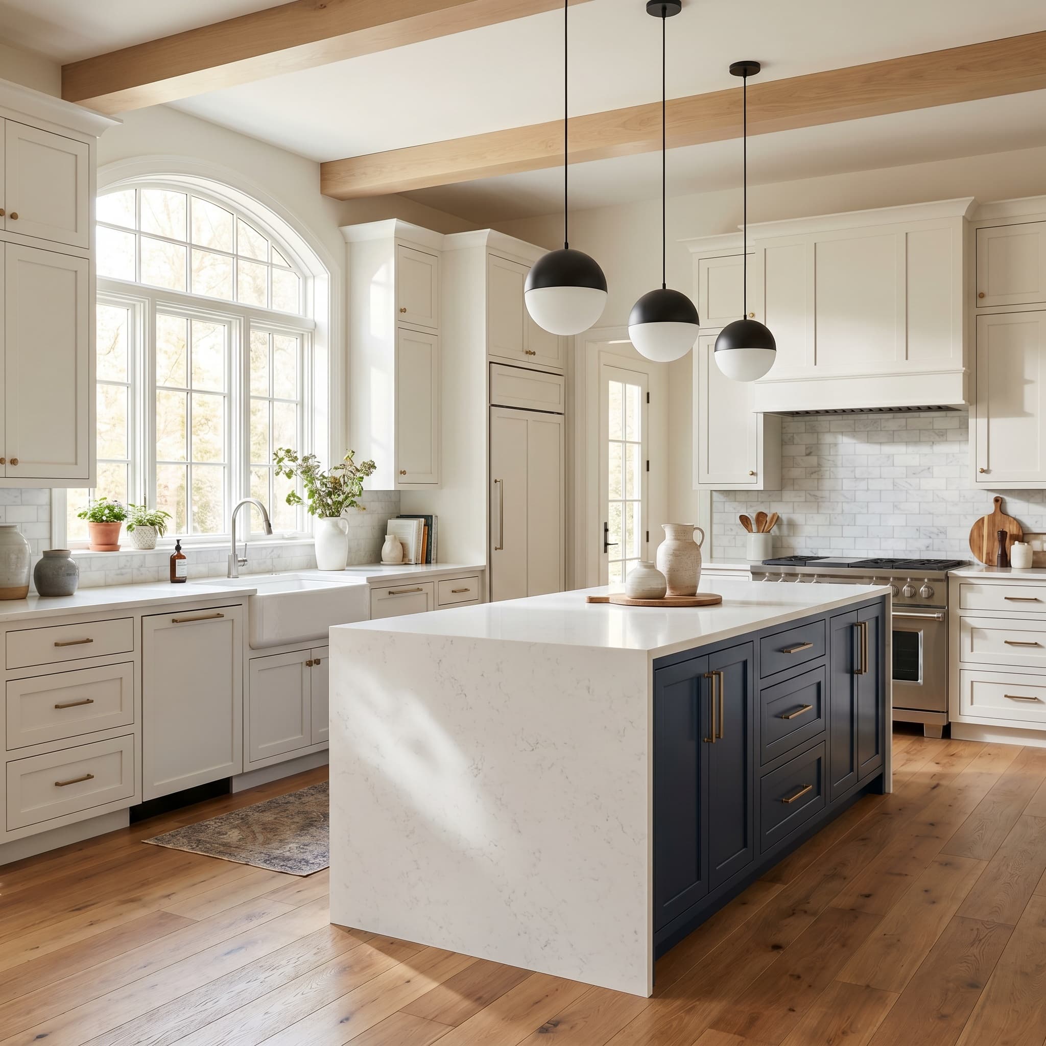 Kitchen remodel · Shaker + navy island for Stephanie Roberson
