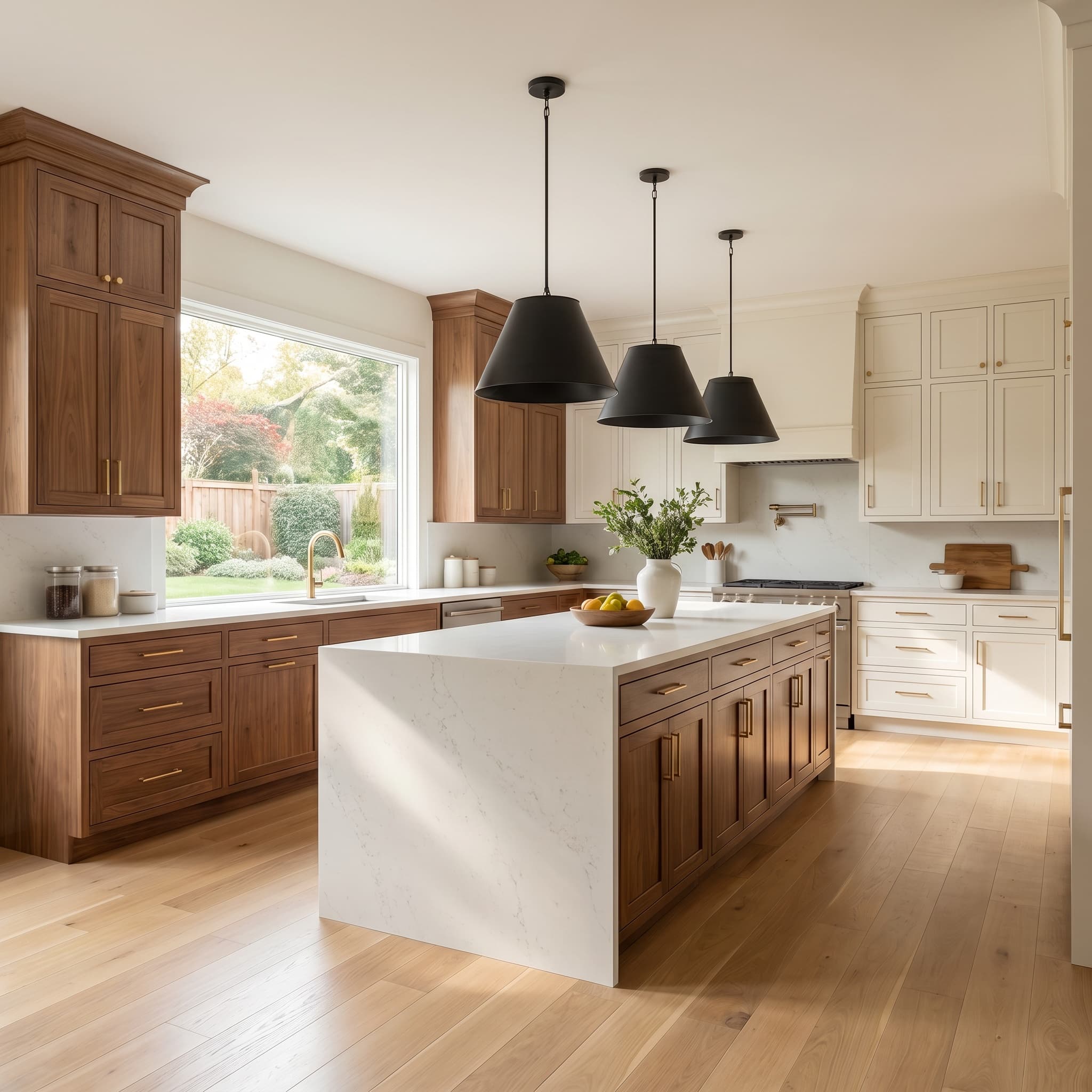 Kitchen remodel · Walnut + white two-tone for Denisse Rigal